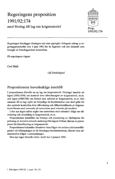 Omslaget till prop. 1991/92:174