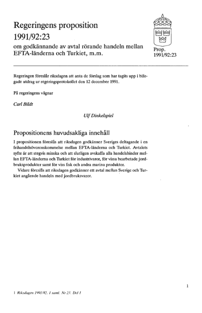Omslaget till prop. 1991/92:23
