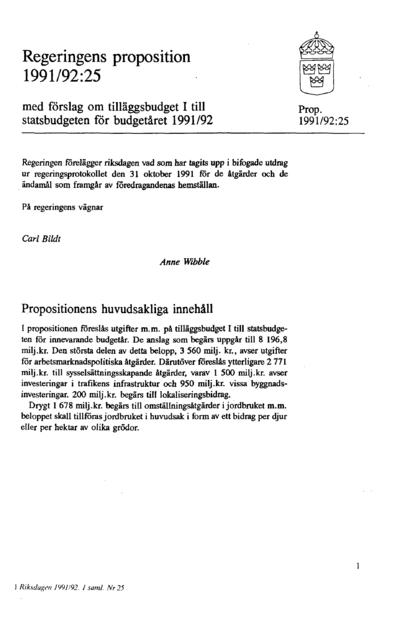 Omslaget till prop. 1991/92:25