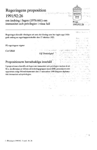 Omslaget till prop. 1991/92:26