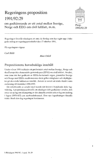 Omslaget till prop. 1991/92:29