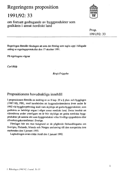 Omslaget till prop. 1991/92:33