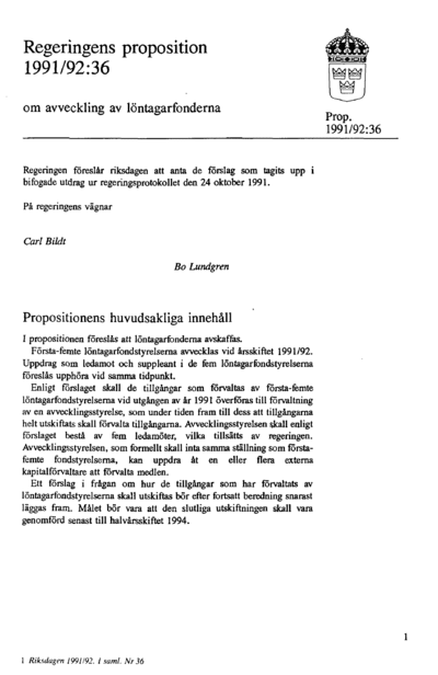 Omslaget till prop. 1991/92:36