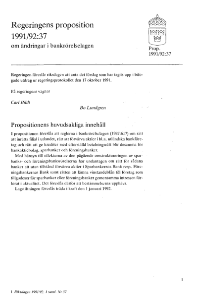 Omslaget till prop. 1991/92:37