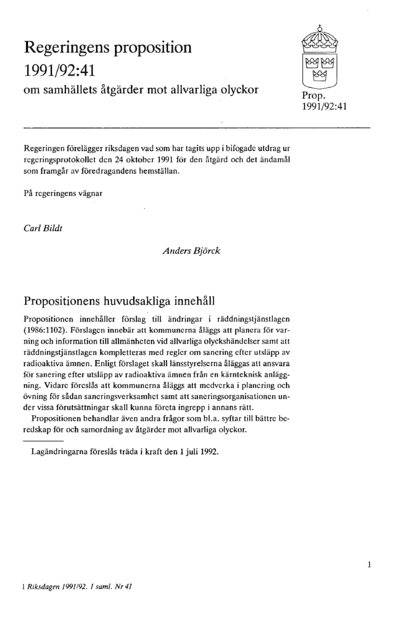 Omslaget till prop. 1991/92:41