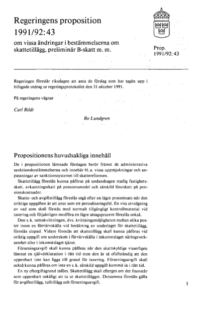 Omslaget till prop. 1991/92:43