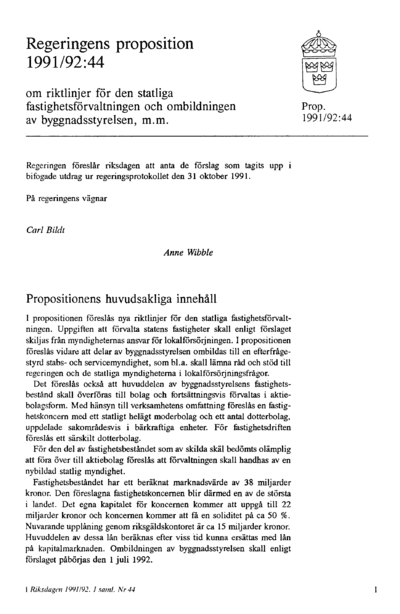 Omslaget till prop. 1991/92:44