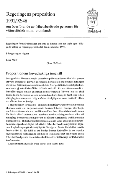Omslaget till prop. 1991/92:46