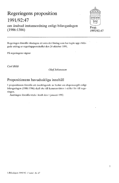 Omslaget till prop. 1991/92:47