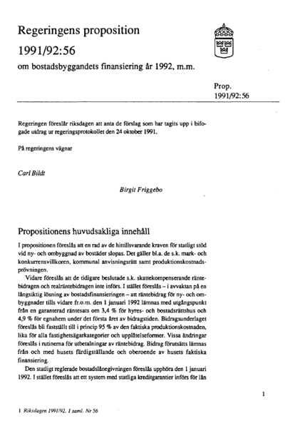 Omslaget till prop. 1991/92:56