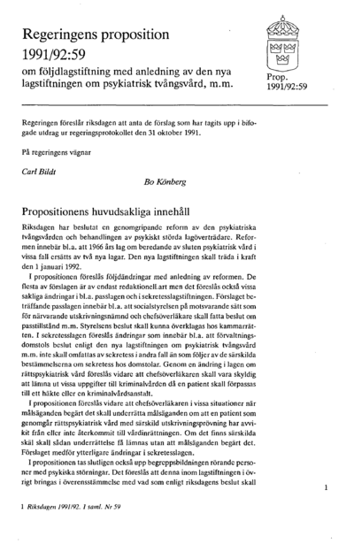 Omslaget till prop. 1991/92:59