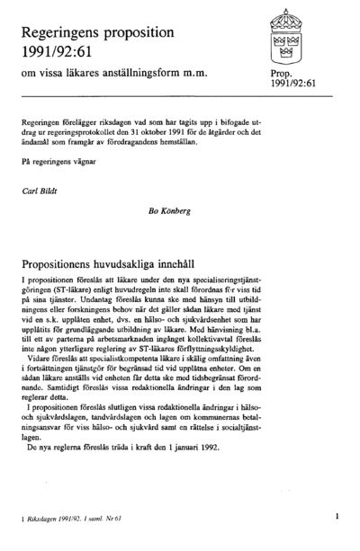 Omslaget till prop. 1991/92:61