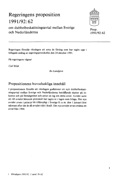 Omslaget till prop. 1991/92:62