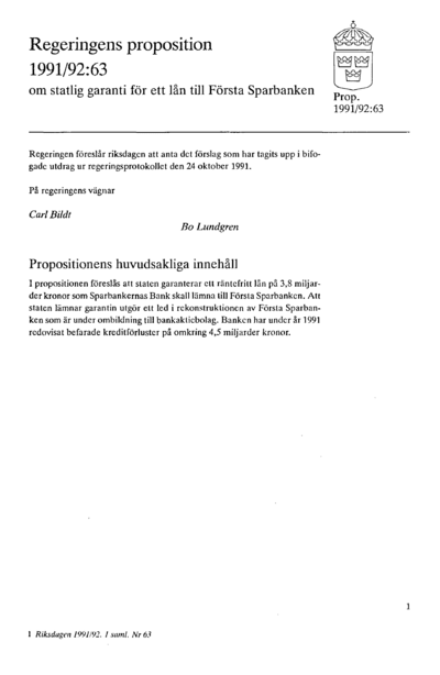 Omslaget till prop. 1991/92:63