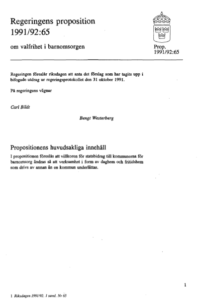 Omslaget till prop. 1991/92:65