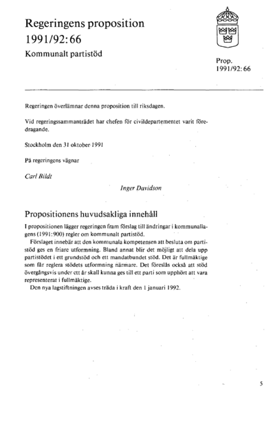 Omslaget till prop. 1991/92:66