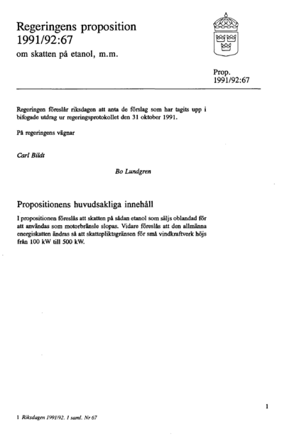 Omslaget till prop. 1991/92:67
