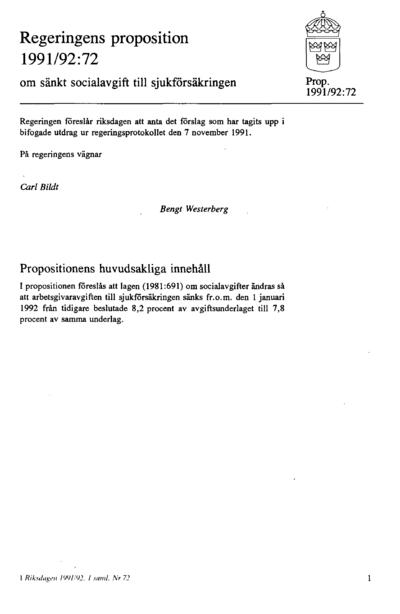 Omslaget till prop. 1991/92:72