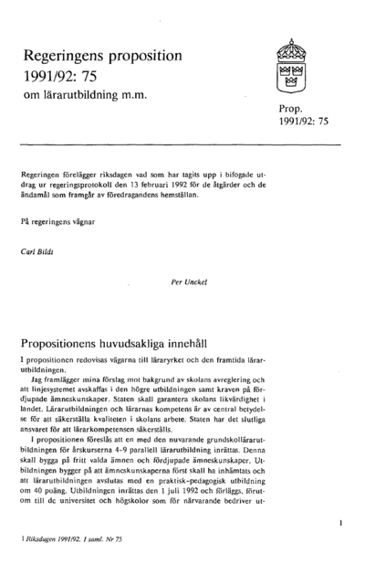 Omslaget till prop. 1991/92:75