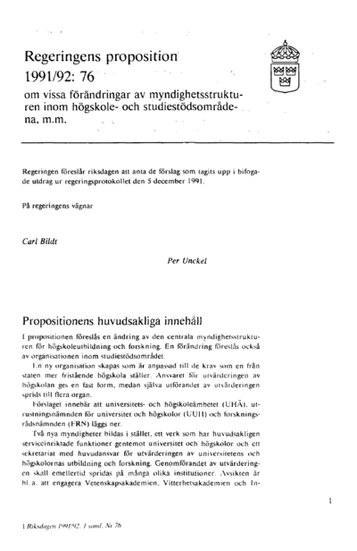 Omslaget till prop. 1991/92:76