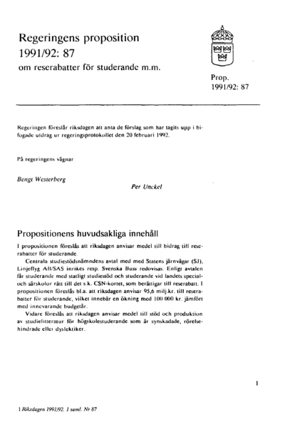Omslaget till prop. 1991/92:87