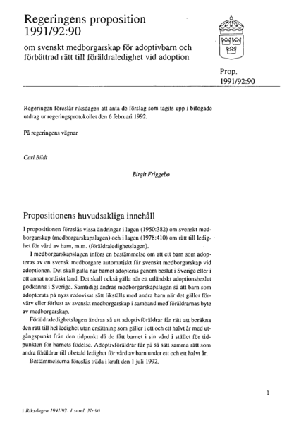 Omslaget till prop. 1991/92:90
