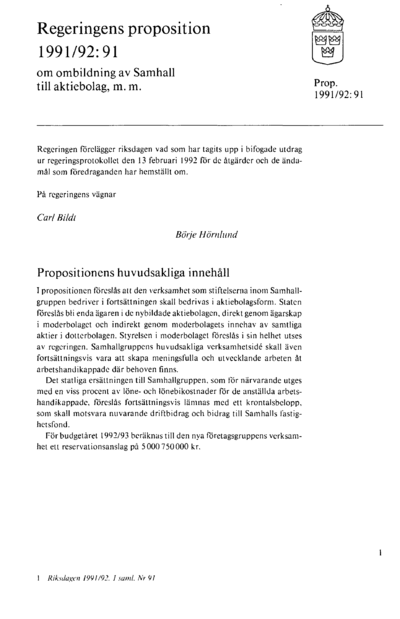 Omslaget till prop. 1991/92:91