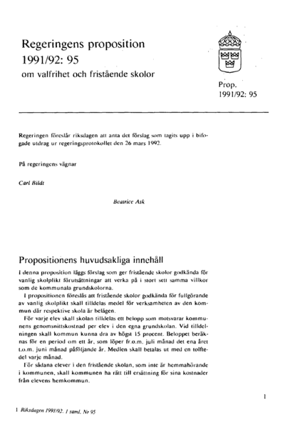 Omslaget till prop. 1991/92:95