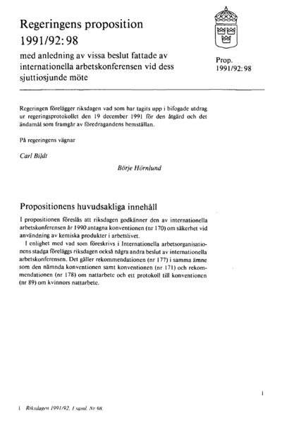 Omslaget till prop. 1991/92:98