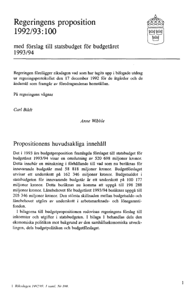 Omslaget till prop. 1992/93:100