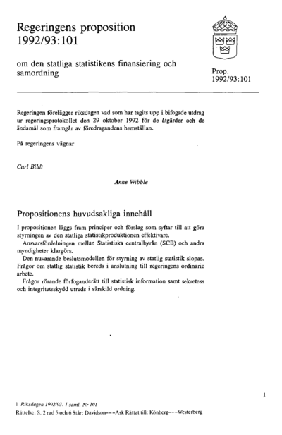 Omslaget till prop. 1992/93:101