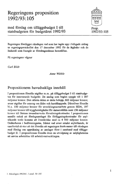 Omslaget till prop. 1992/93:105