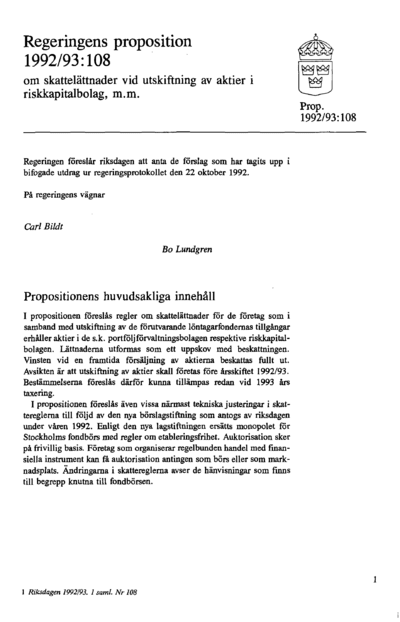 Omslaget till prop. 1992/93:108
