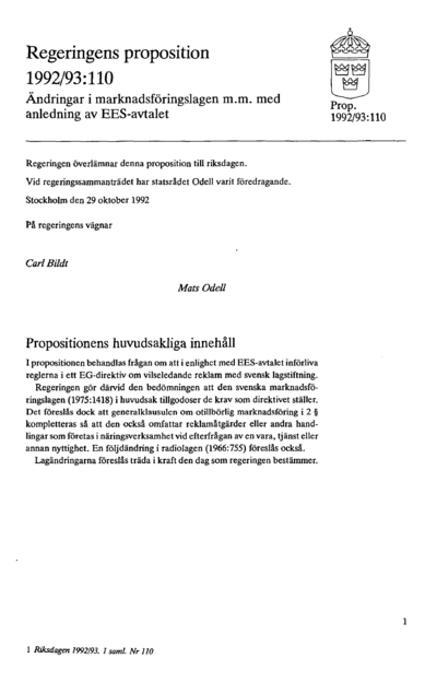 Omslaget till prop. 1992/93:110