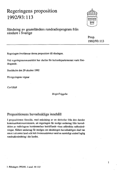 Omslaget till prop. 1992/93:113