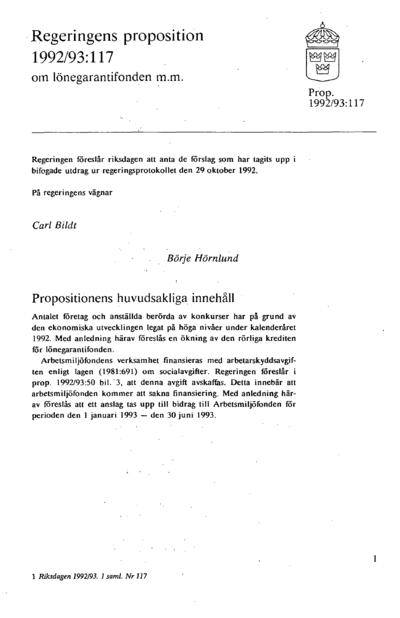 Omslaget till prop. 1992/93:117