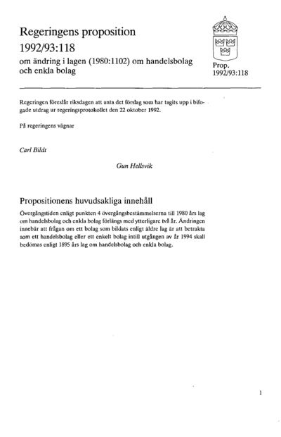 Omslaget till prop. 1992/93:118