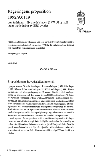 Omslaget till prop. 1992/93:119