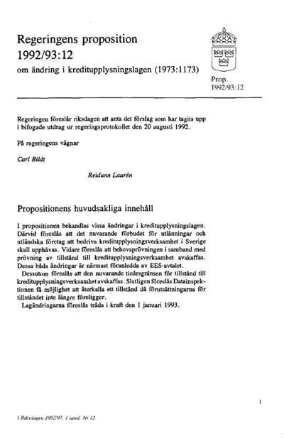 Omslaget till prop. 1992/93:12