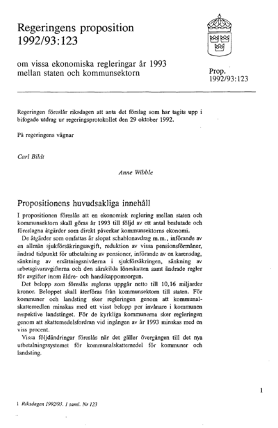Omslaget till prop. 1992/93:123