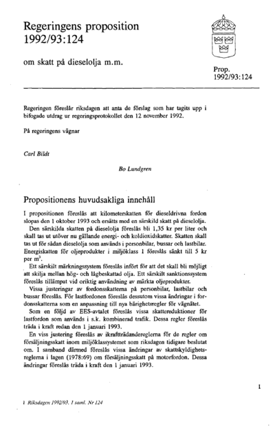 Omslaget till prop. 1992/93:124