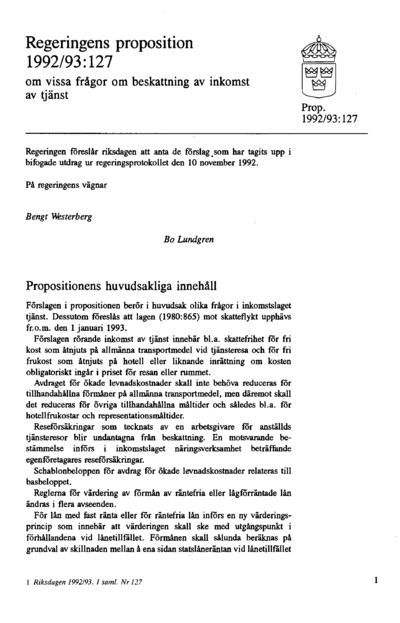 Omslaget till prop. 1992/93:127