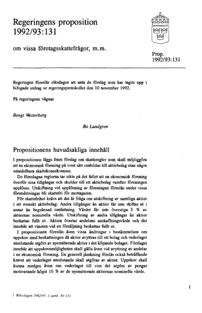 Omslaget till prop. 1992/93:131