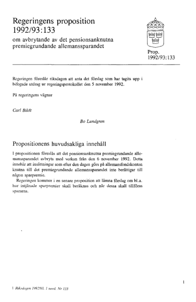Omslaget till prop. 1992/93:133