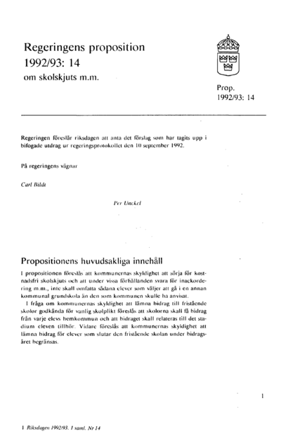 Omslaget till prop. 1992/93:14