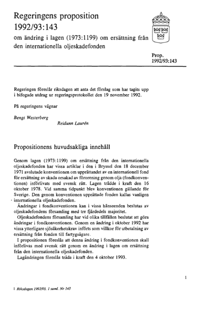 Omslaget till prop. 1992/93:143