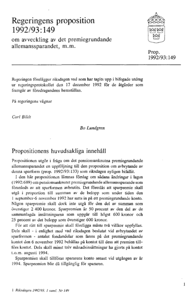 Omslaget till prop. 1992/93:149