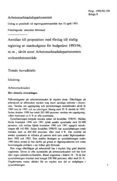Omslaget till prop. 1992/93:150