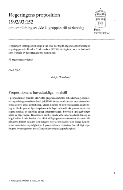 Omslaget till prop. 1992/93:152