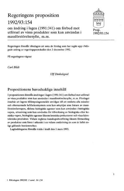 Omslaget till prop. 1992/93:154